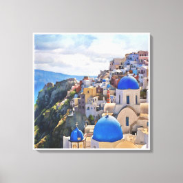 Lienzo Oia, Santorini. Grecia. Pintura de aceite. Imprimi