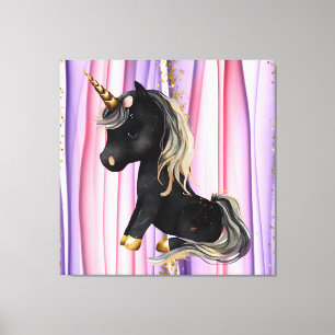 Lienzo Oídos rosas de Unicornio Negra