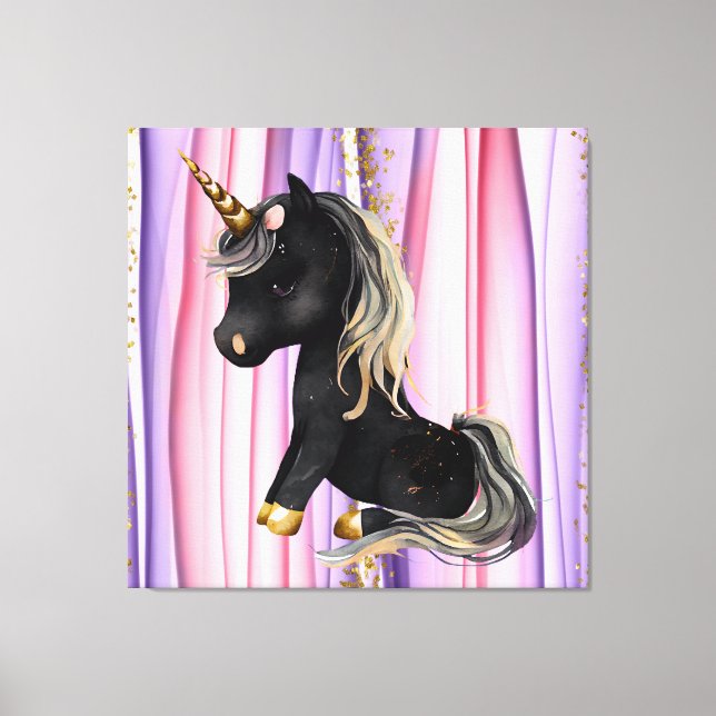 Lienzo Oídos rosas de Unicornio Negra (Anverso)