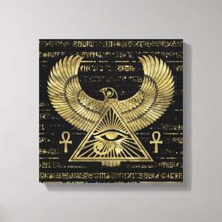 Lienzo Ojo egipcio de Horus - Oro de Wadjet y negro