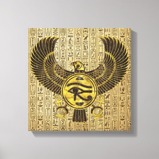 Lienzo Ojo egipcio de Horus - Oro y madera de Wadjet (Anverso)