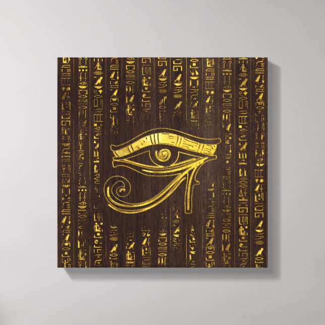 Lienzo Ojo egipcio dorado de Horus y jeroglíficos (Anverso)