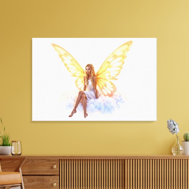 Lienzo Ojos mágicos y azules hermosos alas doradas brilla (Insitu (Sala de estar))