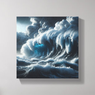 Lienzo Ola de Océano Azul Oscuro Majestuosa - Tormentosa 