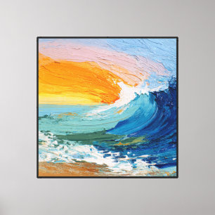 Lienzo Ola del Océano al Atardecer con Cielo Colorido Abs