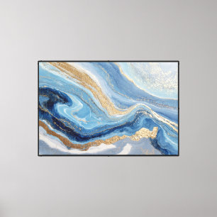 Lienzo Ola fluida abstracta en azul y dorado