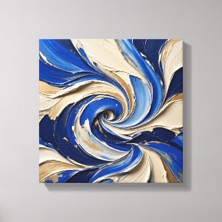 Lienzo Olas Azules Lujosas con Venas Doradas y Impasto Gr