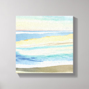 Lienzo Olas de Azul   Acuarela de Playa de Costa Oceánica