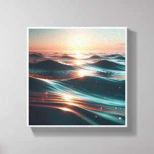 Lienzo Olas de Océano Puesta de Sol de Lujo - Ondulacione