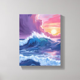 Lienzo Olas de océano púrpura puesta de sol pintura en ac