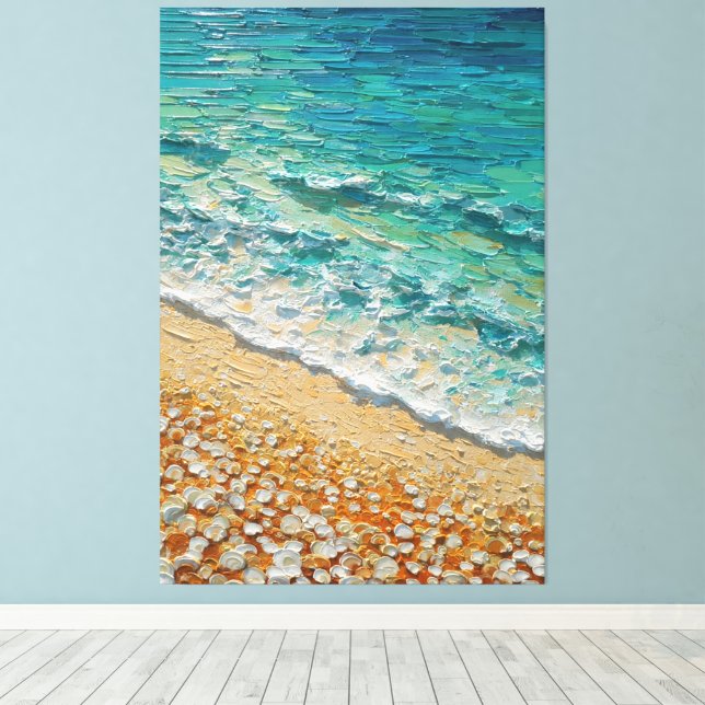Lienzo Olas de Océano Turquesa con Textura de Costa Areno (Insitu (piso de madera))