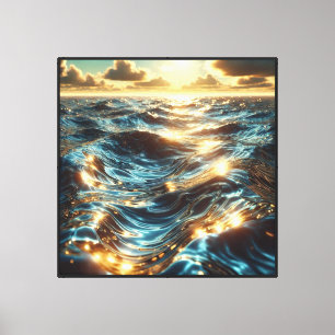 Lienzo Olas de puesta de sol en el océano con reflejos do