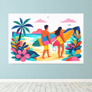 Lienzo Olas de surf tropicales retro modernas 01