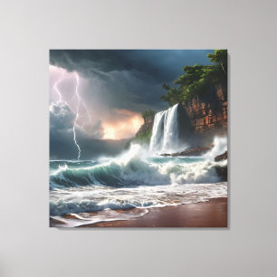 Lienzo Olas de tormenta golpean el paisaje de la playa