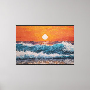Lienzo Olas del Océano al Atardecer con Cielo Ardiente Ar