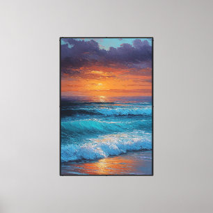 Lienzo Olas del Océano al Atardecer con Cielo Púrpura – P