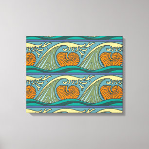 Lienzo Olas del océano azul Nautilus Seashell Pattern Nou