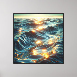 Lienzo Olas del océano con brillo dorado de la luz del so