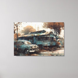 Lienzo Old cars in front of an old house