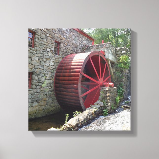 Lienzo Old Grist Mill - Rueda de agua roja, Sudbury, MAMÁ (Anverso)