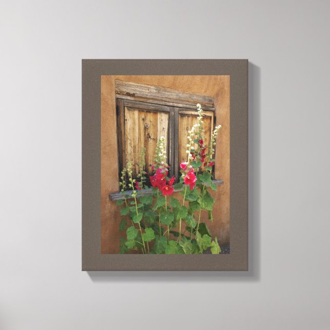 Lienzo Old Santa Fe Window and Holly Hocks  (Anverso)