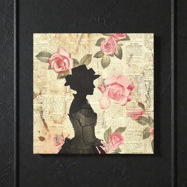 Lienzo Old Victorian Silouette with Pink Roses (Subido por el creador)