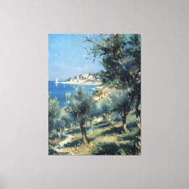 Lienzo Olive Grove with Coastal Village and Sea