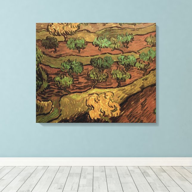 Lienzo Olivos contra la ladera de una colina de Van Gogh (Insitu (piso de madera))