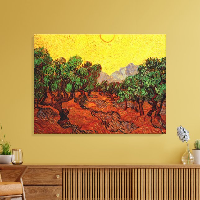 Lienzo Olivos Van Gogh con cielo y sol amarillos (Insitu (Sala de estar))
