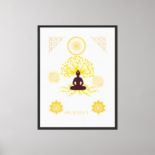 Lienzo Om Shanti Buddha Árbol de la Vida Dorado Espiritua