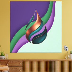 Lienzo Onda de lágrima abstracta púrpura verde cobre