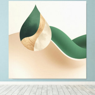 Lienzo Onda de lágrima moderna abstracta beige y verde