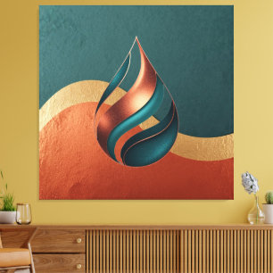 Lienzo Onda de lágrima moderna Teal Cobre Oro