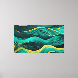 Lienzo Ondas abstractas en una curva de azul verdoso y am