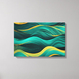 Lienzo Ondas abstractas en una curva de azul verdoso y am