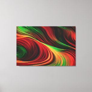 Lienzo Ondas abstractas en una curva de rojo y verde