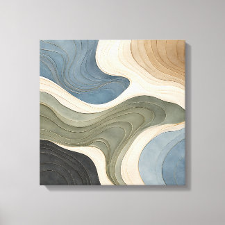Lienzo Ondas Topográficas Abstractas Minimalistas en Yeso