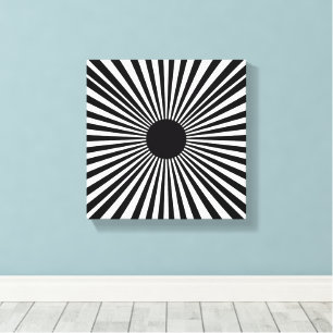 Lienzo Op Art Sunburst - Poster de resumen en blanco y ne