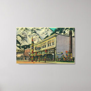 Lienzo Opinión de Juneau, Alaska del tótem viejo de la