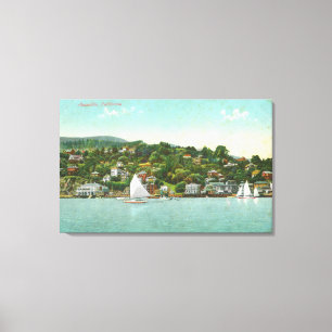 Lienzo Opinión de la ciudad, barcos de la costa de vela