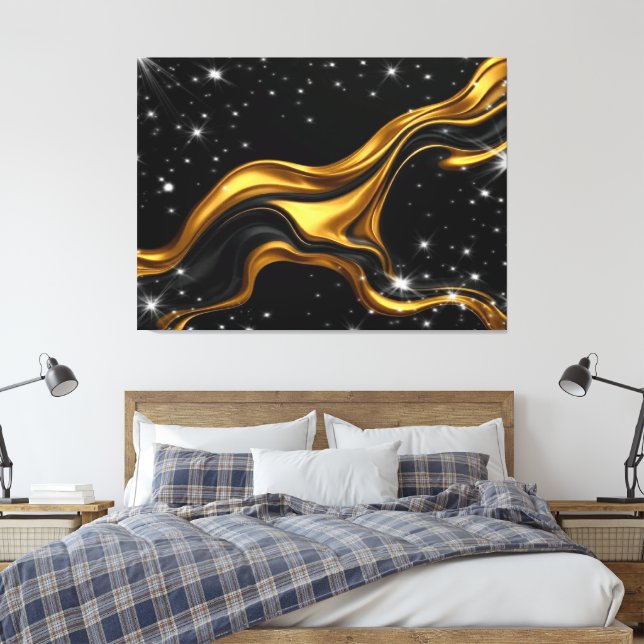 Lienzo Opulent Swirl Liquid Gold Black Monochro Achempong (Insitu(Dormitorio))