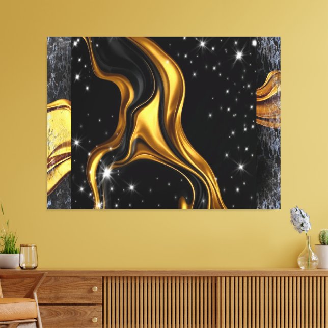 Lienzo Opulent Swirl Liquid Gold Black Monochrome Designe (Insitu (Sala de estar))