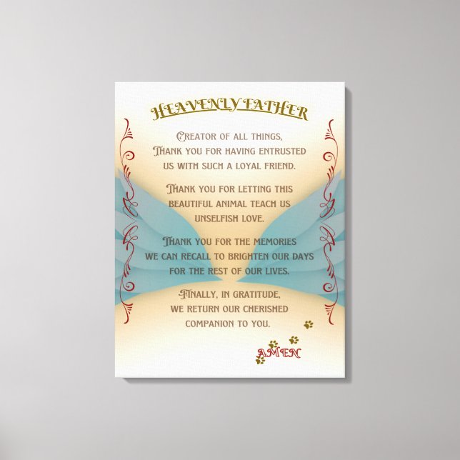 Lienzo Oración conmemorativa del mascota, alas de ángel y (Anverso)