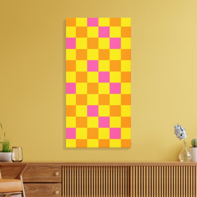 Lienzo Orange Yellow Pink Checkered Pattern Design  (Insitu (Sala de estar))