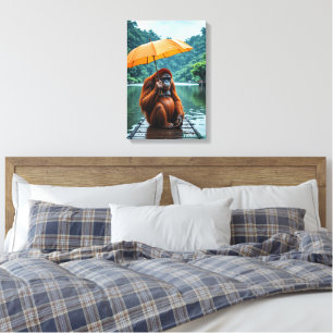 Lienzo Orangután con paraguas naranja