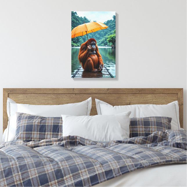 Lienzo Orangutan with Orange Umbrella (Insitu(Dormitorio))