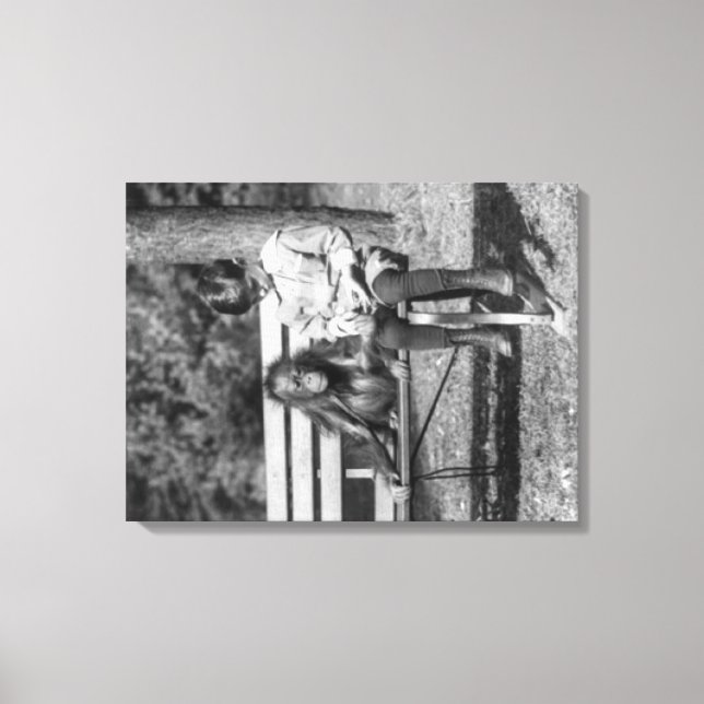 Lienzo Orangutan y niño en la fotografía nacional del zoo (Anverso)