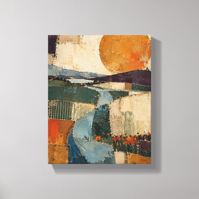 Lienzo Órbita ocre sobre campos remendados | Abstracto te (Anverso)