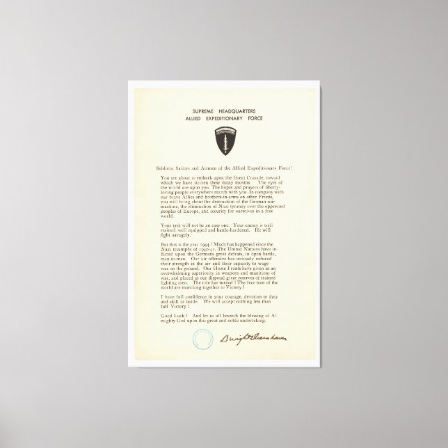Lienzo Orden del día de Dwight D. Eisenhower (1944) (Anverso)