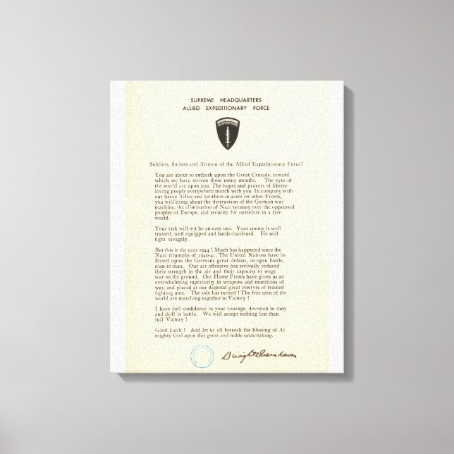 Lienzo Orden del día de Dwight D. Eisenhower (1944) (Anverso)